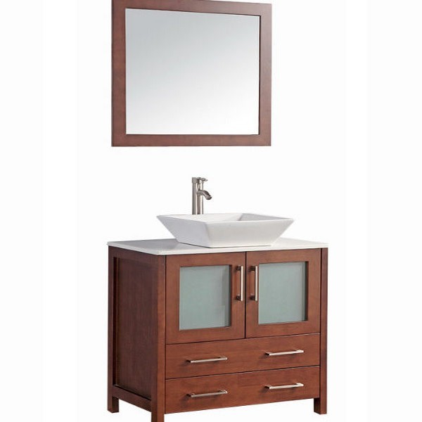 LEGION FURNITURE WA7836C 36 INCH SOLID WOOD VANITY SET WITH MIRROR IN CHERRY, NO FAUCET