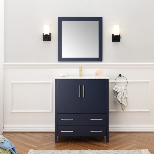 LEGION FURNITURE WA7930-B 30 INCH SOLID WOOD VANITY SET WITH MIRROR IN BLUE, NO FAUCET