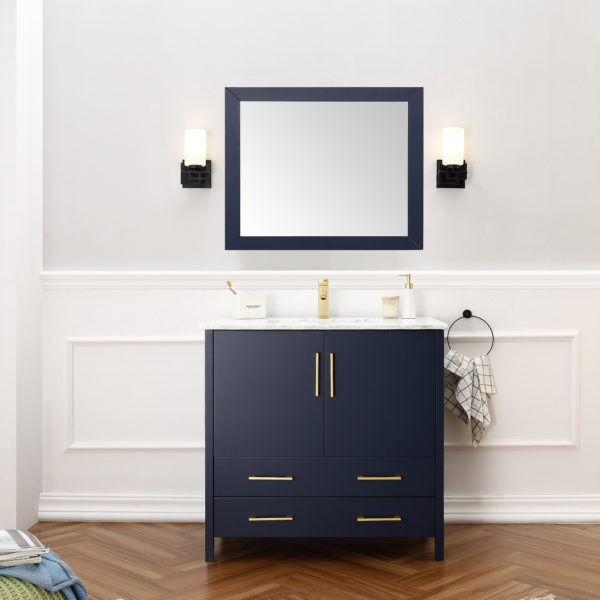 LEGION FURNITURE WA7936-B 36 INCH SOLID WOOD INCH VANITY SET WITH MIRROR IN BLUE, NO FAUCET