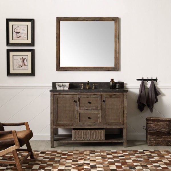 LEGION FURNITURE WH5148-BR 48 INCH SOLID WOOD VANITY IN BROWN WITH MOON STONE TOP, NO FAUCET