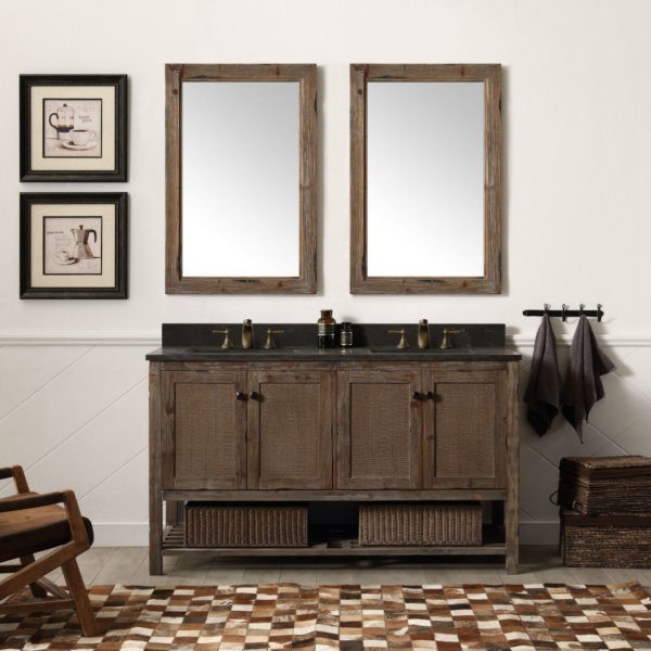 LEGION FURNITURE WH5160-BR 60 INCH SOLID WOOD VANITY IN BROWN WITH MOON STONE TOP, NO FAUCET