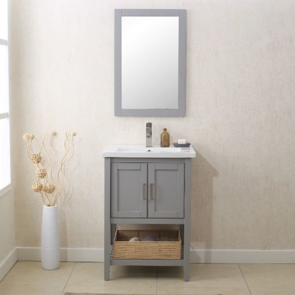 LEGION FURNITURE WLF6021-G 24 INCH VANITY SET WITH MIRROR, UPC FAUCET AND BASKET IN GRAY