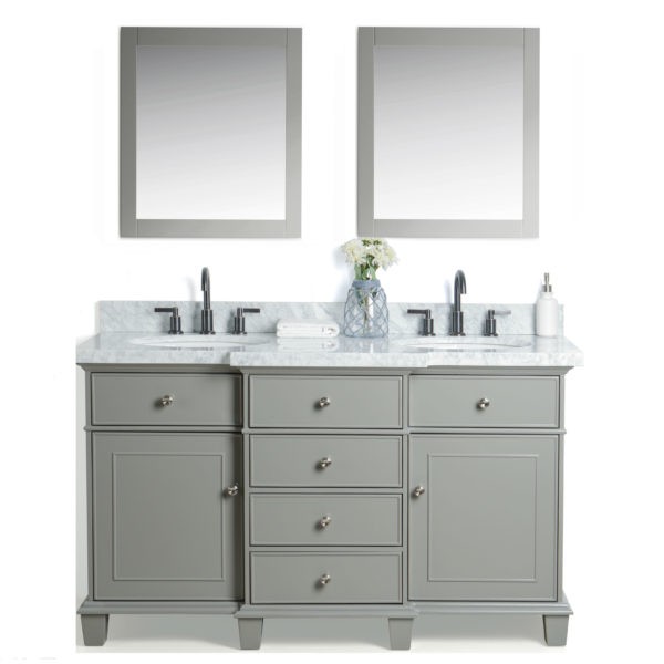 LEGION FURNITURE WS2260-G 60 INCH SOLID WOOD VANITY IN GRAY WITH MIRROR AND FAUCET