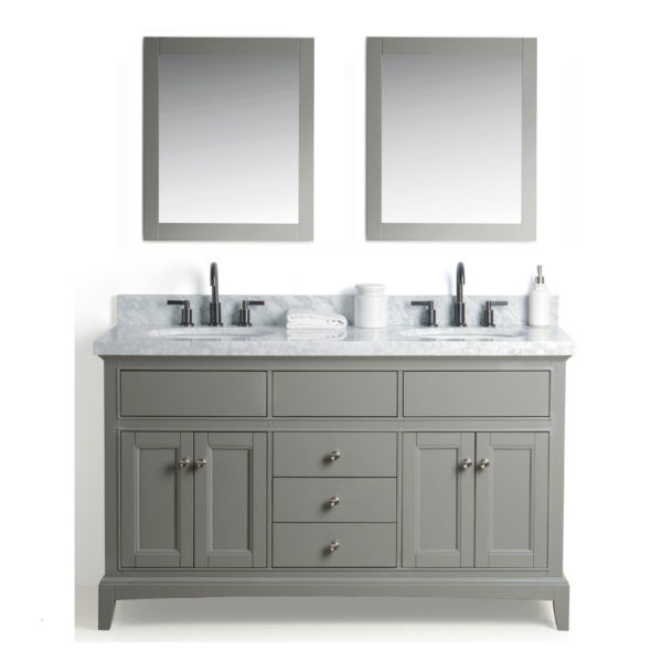 LEGION FURNITURE WS2360-G 60 INCH SOLID WOOD VANITY IN GRAY WITH MIRROR AND FAUCET