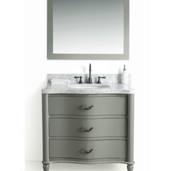 LEGION FURNITURE WS2436-G 36 INCH SOLID WOOD VANITY IN GRAY WITH MIRROR AND FAUCET