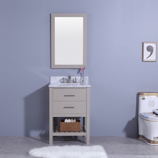 LEGION FURNITURE WT7124-G 25 INCH VANITY SET WITH MIRROR IN WARM GRAY, NO FAUCET