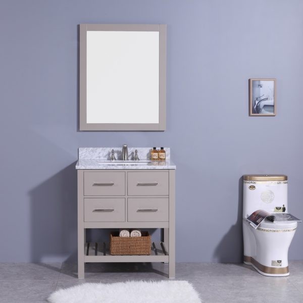 LEGION FURNITURE WT7130-G 31 INCH VANITY SET WITH MIRROR IN WARM GRAY, NO FAUCET