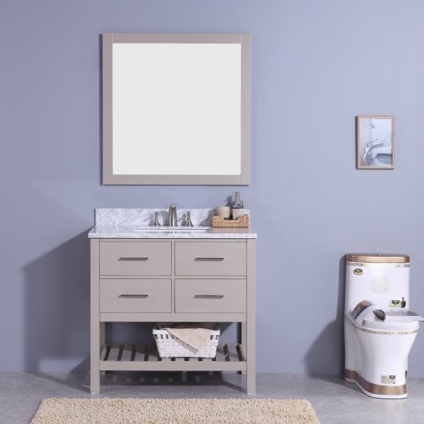 LEGION FURNITURE WT7136-G 37 INCH VANITY SET WITH MIRROR IN WARM GRAY, NO FAUCET