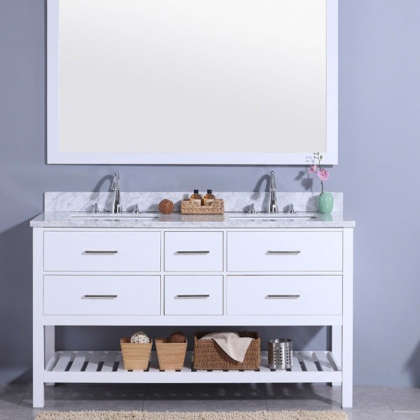 LEGION FURNITURE WT7160-W 61 INCH VANITY SET WITH MIRROR IN WHITE, NO FAUCET