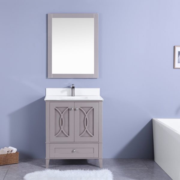 LEGION FURNITURE WT7430-GW 30 INCH VANITY SET WITH MIRROR IN GRAY, NO FAUCET