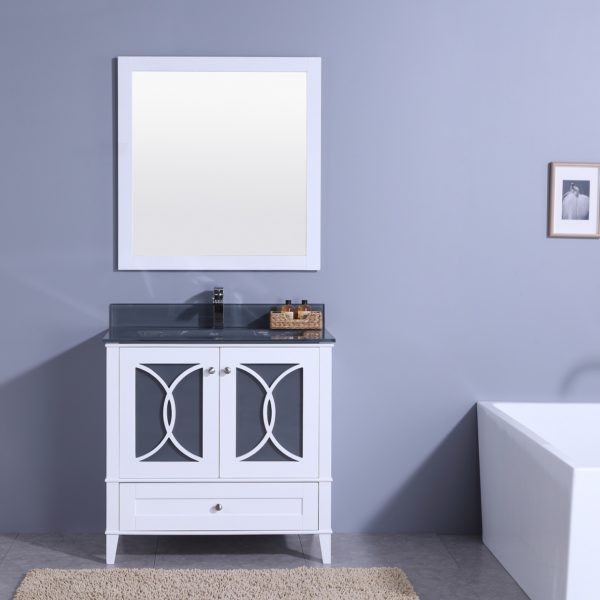 LEGION FURNITURE WT7436-WT 36 INCH VANITY SET WITH MIRROR IN WHITE, NO FAUCET