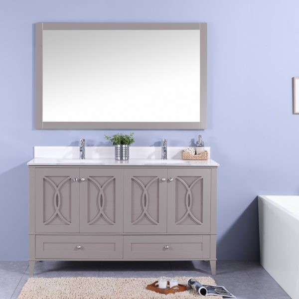 LEGION FURNITURE WT7460-GW 60 INCH VANITY SET WITH MIRROR IN GRAY, NO FAUCET