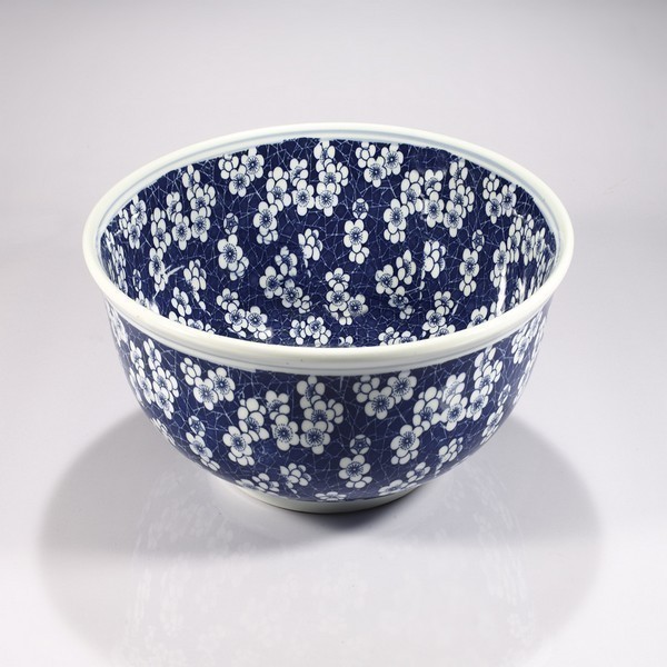 LEGION FURNITURE ZA-224 16 INCH PORCELAIN SINK BOWL IN NAVY AND WHITE FLOWER