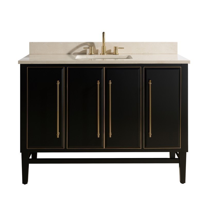AVANITY MASON-VS49-BKG-D MASON 49 INCH VANITY COMBO IN BLACK WITH GOLD TRIM AND CREMA MARFIL MARBLE TOP