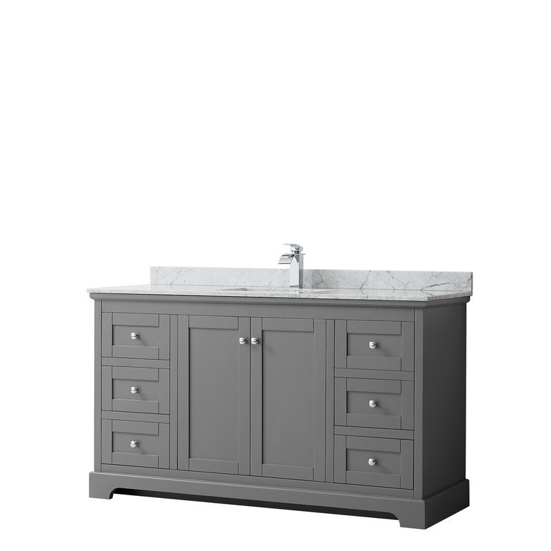 Avery 60 Inch Single Bathroom Vanity, 48 In White Single Sink Bathroom Vanity With Natural Carrara Marble Top