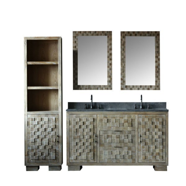 LEGION FURNITURE WN7660 + WN7624-M 60 INCH SOLID ELM VANITY IN BRUSHED NATURAL WITH FAUCET AND 2 X 24 INCH MIRRORS
