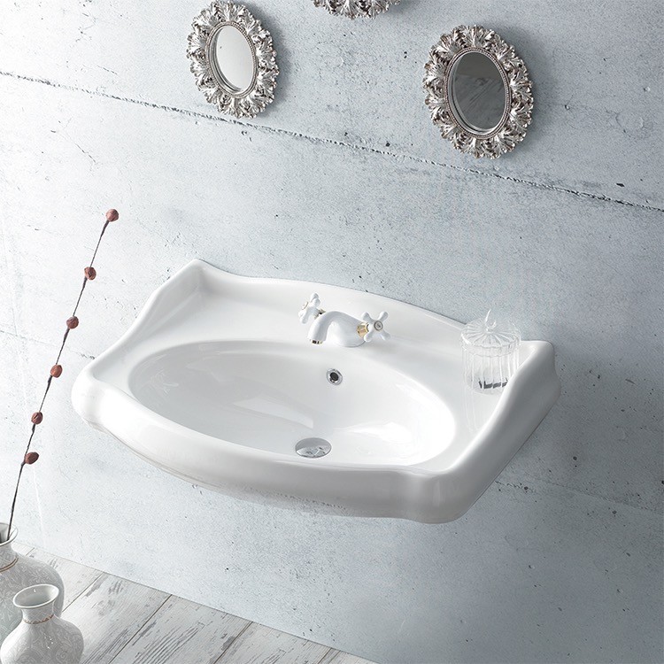 CERASTYLE 030300-U 1837 32 X 21 INCH RECTANGLE WHITE CERAMIC WALL MOUNTED SINK