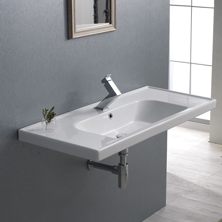 CERASTYLE 031400-U FRAME 39 X 18 INCH RECTANGLE WHITE CERAMIC WALL MOUNTED OR SELF RIMMING SINK
