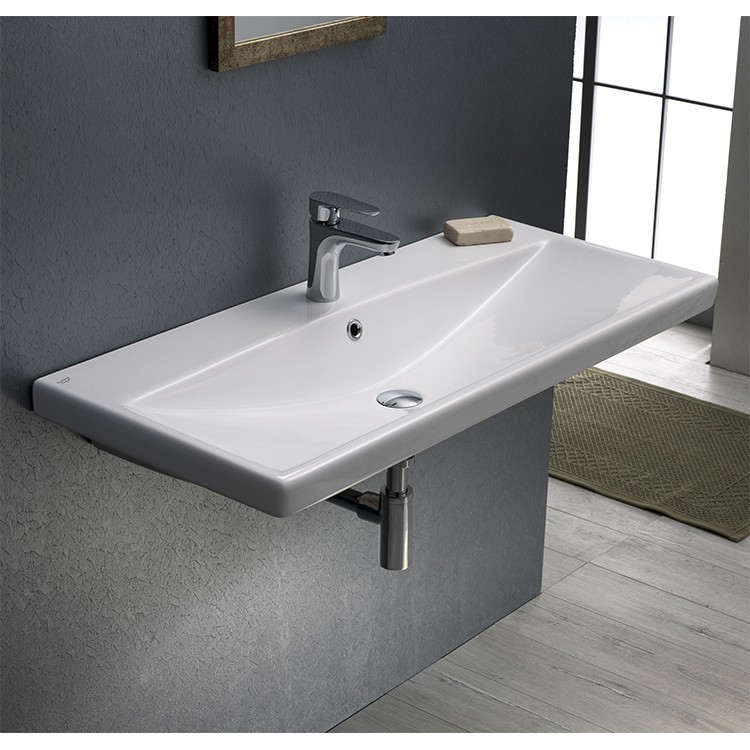 CERASTYLE 032200-U ELITE 32 X 18 INCH RECTANGLE WHITE CERAMIC WALL MOUNTED OR SELF RIMMING SINK