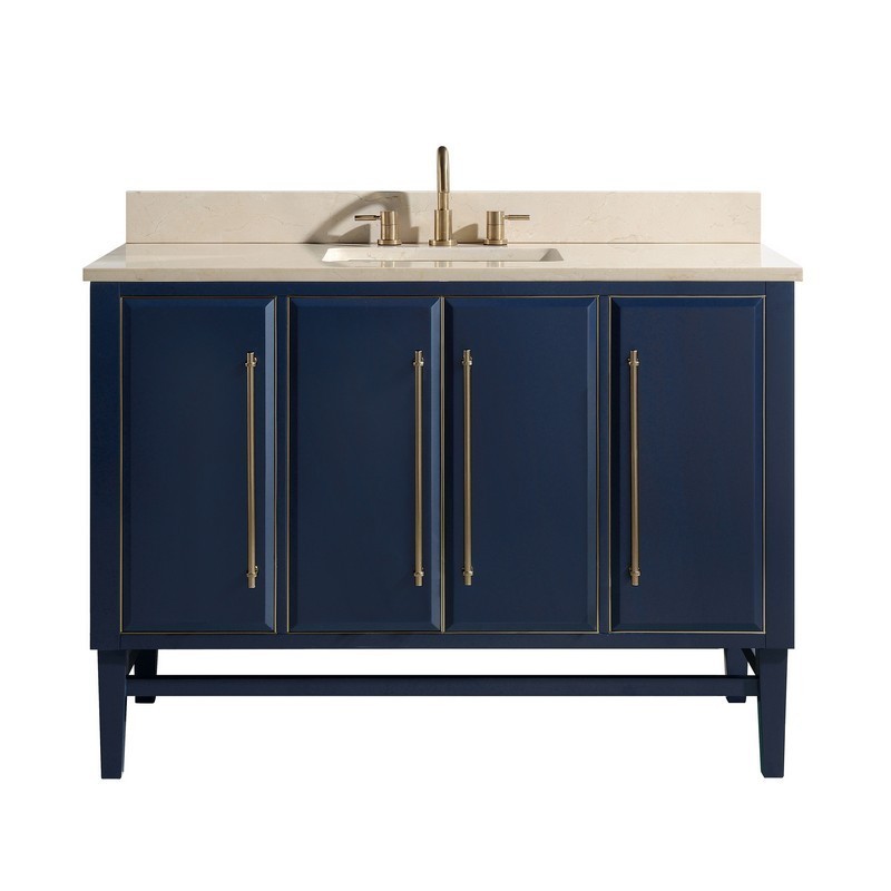 AVANITY MASON-VS49-NBG-D MASON 49 INCH VANITY COMBO IN NAVY BLUE WITH GOLD TRIM AND CREMA MARFIL MARBLE TOP