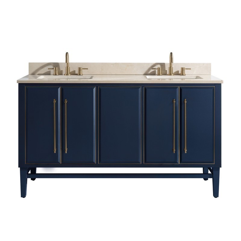 AVANITY MASON-VS61-NBG-D MASON 61 INCH VANITY COMBO IN NAVY BLUE WITH GOLD TRIM AND CREMA MARFIL MARBLE TOP