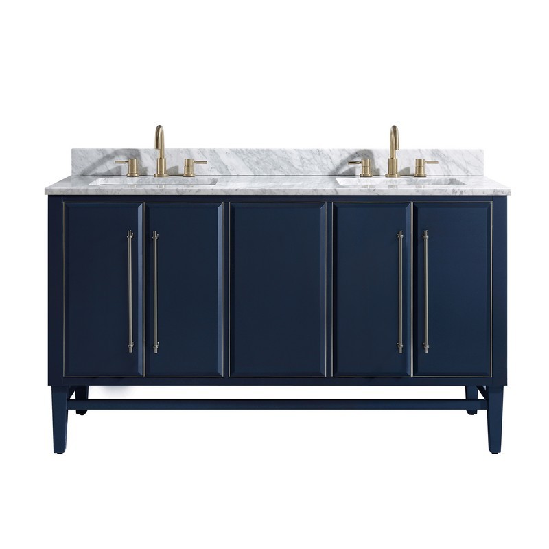 AVANITY MASON-VS61-NBS-C MASON 61 INCH VANITY COMBO IN NAVY BLUE WITH SILVER TRIM AND CARRARA WHITE MARBLE TOP