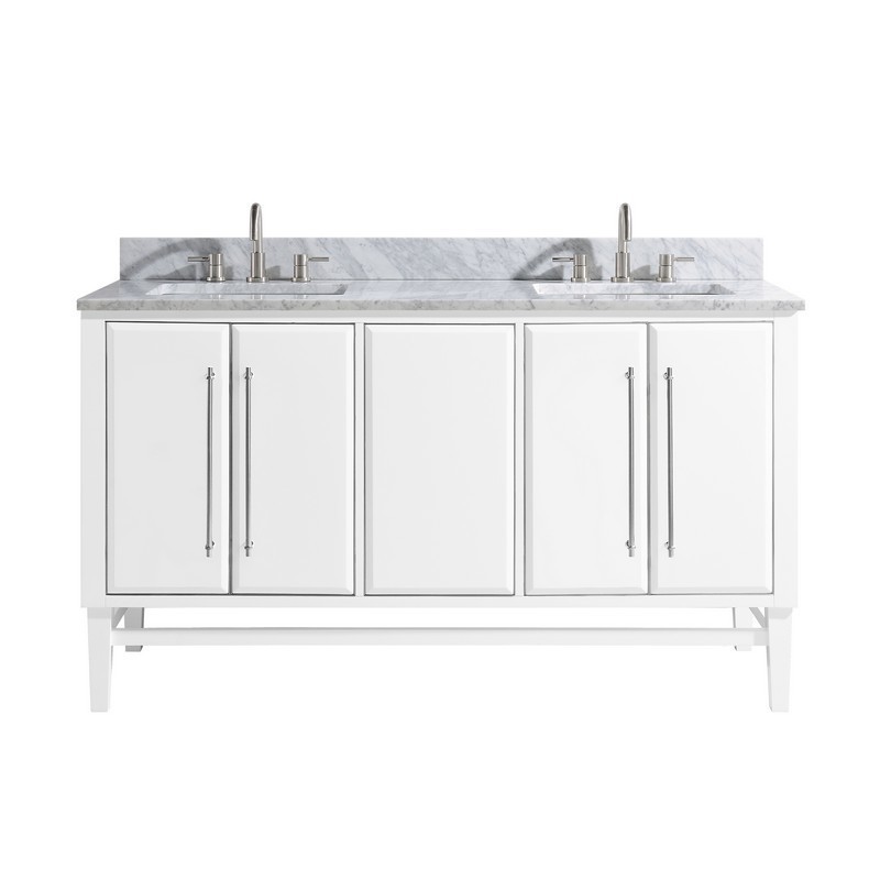 AVANITY MASON-VS61-WTS-C MASON 61 INCH VANITY COMBO IN WHITE WITH SILVER TRIM AND CARRARA WHITE MARBLE TOP