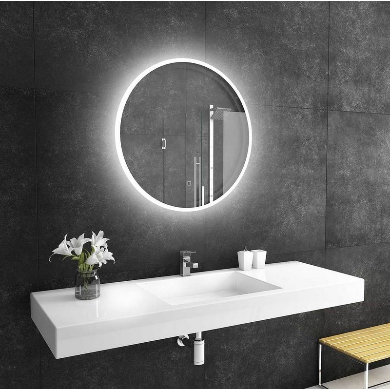 PARIS MIRRORS REFLR32326000 DIMMABLE 32 X 32 INCH REFLECTION ROUND BACKLIT MIRROR WITH TOUCH ON/OFF/DIM SENSOR ON MIRROR - 12V