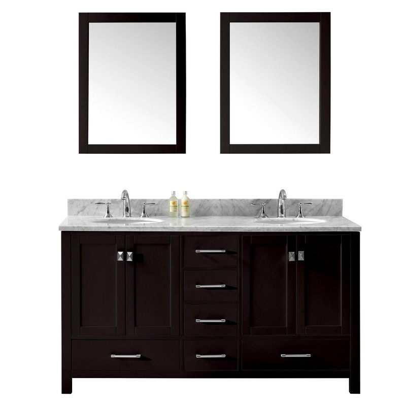 VIRTU USA GD-50060-WMRO-020 CAROLINE AVENUE 60 INCH DOUBLE BATH VANITY WITH MARBLE TOP AND ROUND SINK WITH MIRRORS