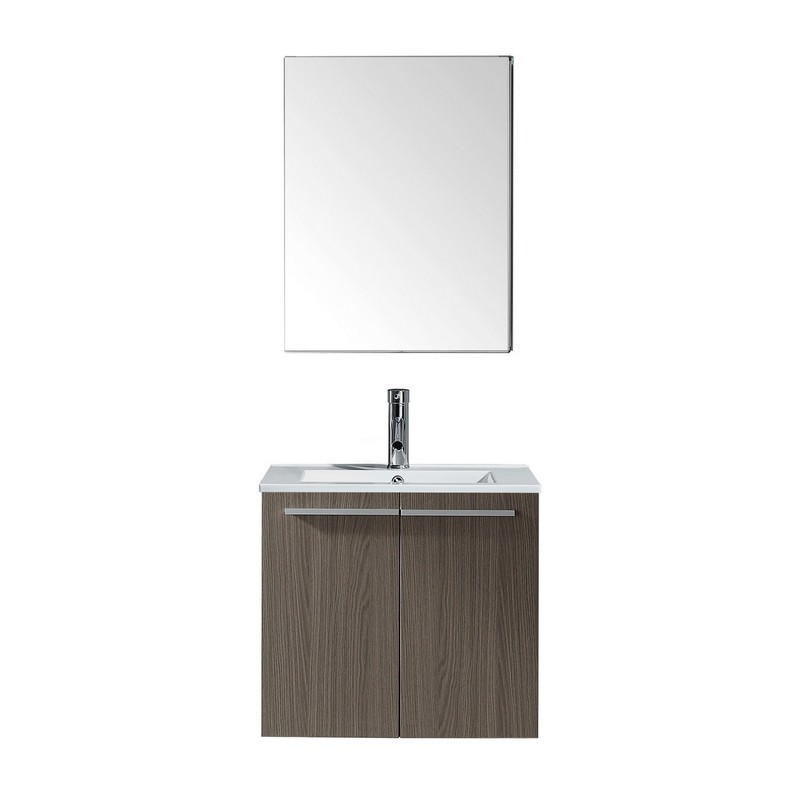 VIRTU USA JS-50124-C MIDORI 24 INCH SINGLE BATH VANITY WITH SLIM WHITE CERAMIC TOP AND SQUARE SINK WITH POLISHED CHROME FAUCET AND MIRROR