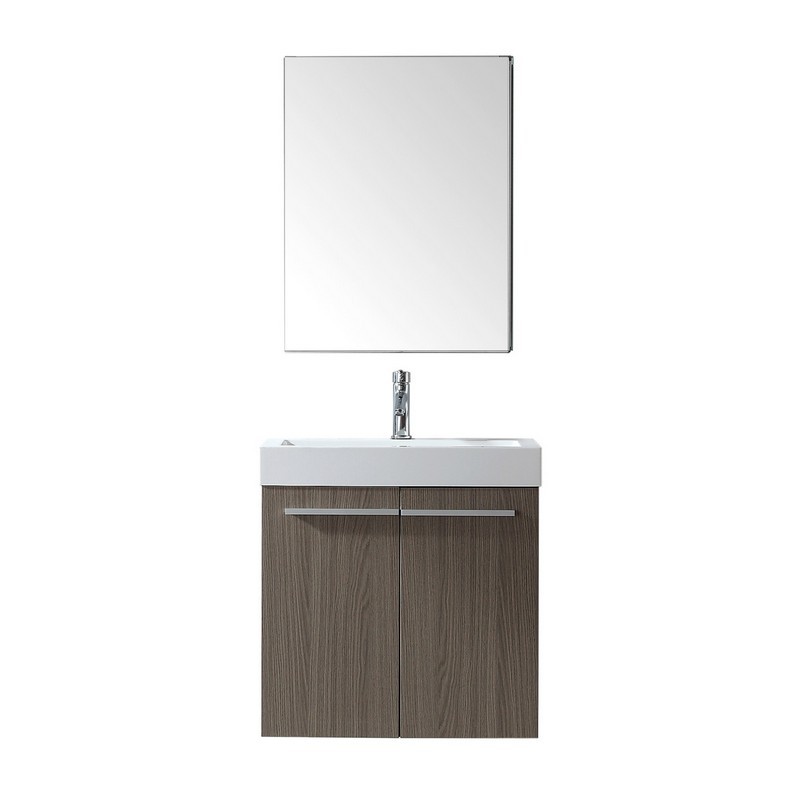VIRTU USA JS-50124 MIDORI 24 INCH SINGLE BATH VANITY WITH WHITE POLYMARBLE TOP AND SQUARE SINK WITH POLISHED CHROME FAUCET AND MIRROR