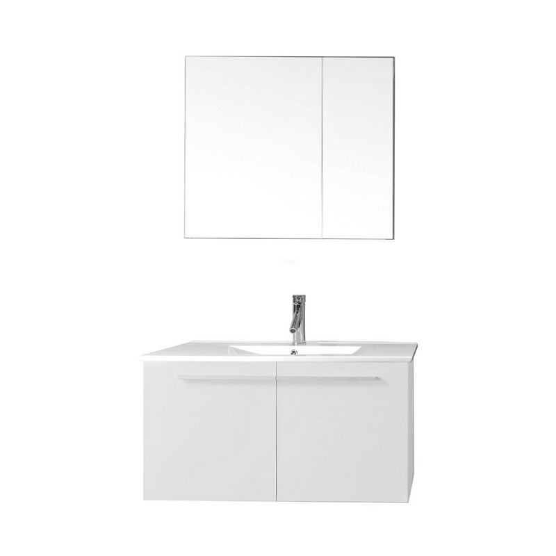 VIRTU USA JS-50136-C MIDORI 36 INCH SINGLE BATH VANITY WITH SLIM WHITE CERAMIC TOP AND SQUARE SINK WITH POLISHED CHROME FAUCET AND MIRROR