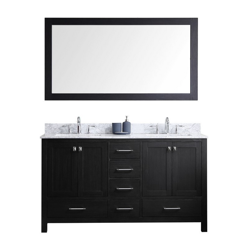 VIRTU USA KD-60060-WMSQ-ZG CAROLINE PREMIUM 60 INCH DOUBLE BATH VANITY IN ZEBRA GREY WITH MARBLE TOP AND SQUARE SINK WITH MIRROR