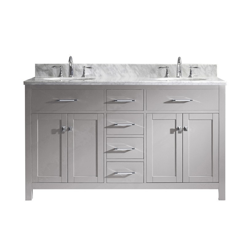 VIRTU USA MD-2060-WMRO-NM CAROLINE 60 INCH DOUBLE BATH VANITY WITH MARBLE TOP AND ROUND SINK WITHOUT FAUCET