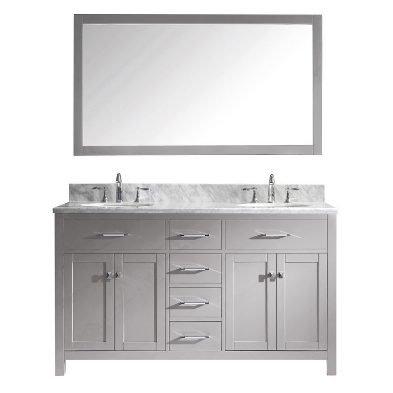 VIRTU USA MD-2060-WMRO CAROLINE 60 INCH DOUBLE BATH VANITY WITH MARBLE TOP AND ROUND SINK WITH MIRROR