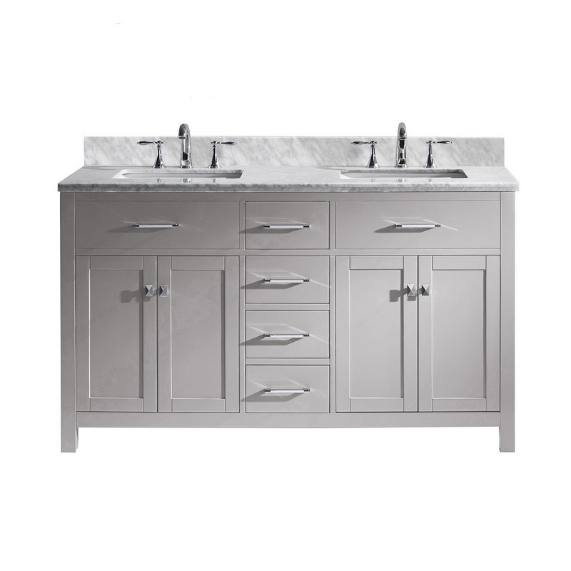 VIRTU USA MD-2060-WMSQ-NM CAROLINE 60 INCH DOUBLE BATH VANITY WITH MARBLE TOP AND SQUARE SINK