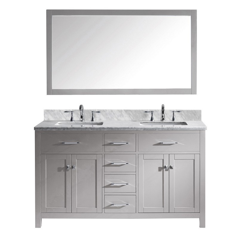 VIRTU USA MD-2060-WMSQ CAROLINE 60 INCH DOUBLE BATH VANITY WITH MARBLE TOP AND SQUARE SINK WITH MIRROR