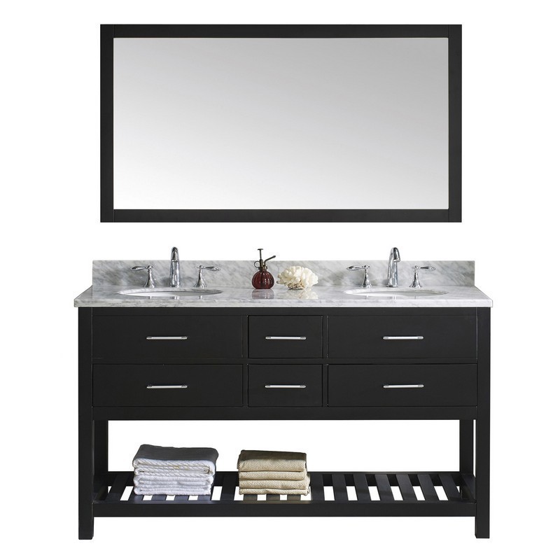 VIRTU USA MD-2260-WMRO-010 CAROLINE ESTATE 60 INCH DOUBLE BATH VANITY WITH MARBLE TOP AND ROUND SINK WITH MIRROR