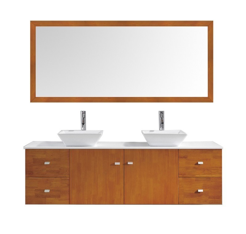 VIRTU USA MD-415-S-HO CLARISSA 72 INCH DOUBLE BATH VANITY IN HONEY OAK WITH FAUCET AND MIRROR