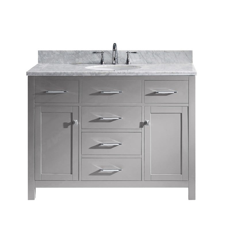 VIRTU USA MS-2048-WMRO-NM CAROLINE 48 INCH SINGLE BATH VANITY WITH MARBLE TOP AND ROUND SINK WITHOUT FAUCET