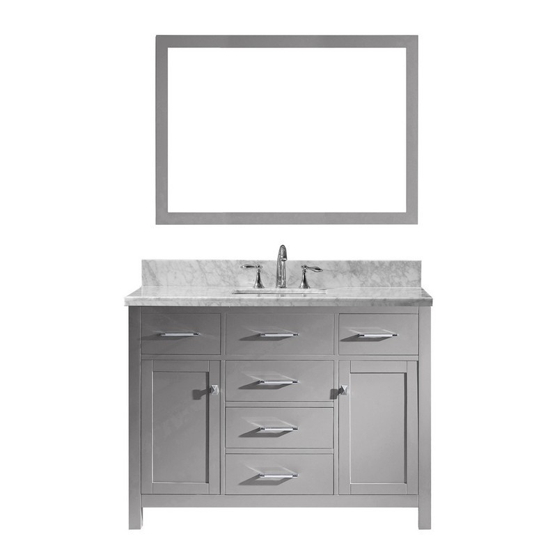 VIRTU USA MS-2048-WMSQ CAROLINE 48 INCH SINGLE BATH VANITY WITH MARBLE TOP AND SQUARE SINK WITH MIRROR
