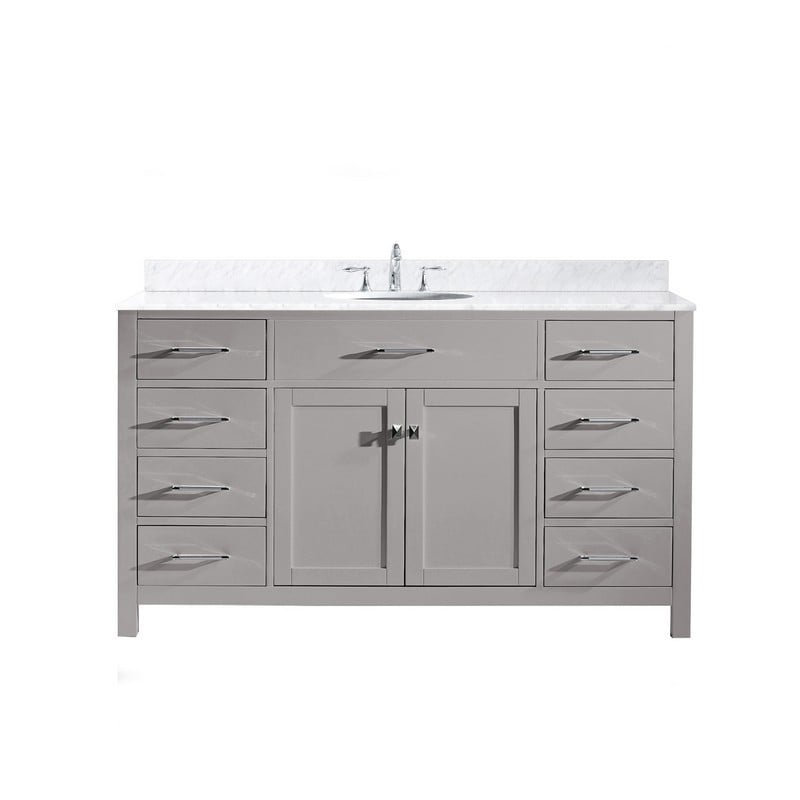 VIRTU USA MS-2060-WMRO-NM CAROLINE 60 INCH SINGLE BATH VANITY WITH MARBLE TOP AND ROUND SINK WITHOUT FAUCET