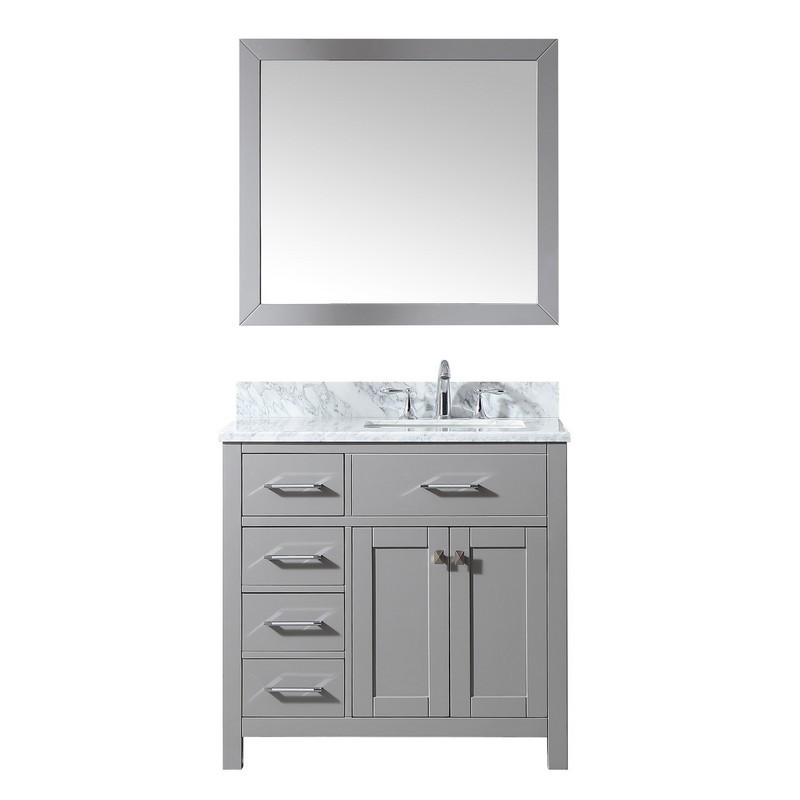 VIRTU USA MS-2136L-WMSQ CAROLINE PARKWAY 36 INCH SINGLE BATH VANITY WITH MARBLE TOP AND SQUARE SINK WITH MIRROR