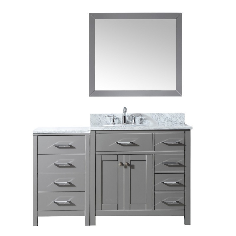VIRTU USA MS-2157R-WMRO CAROLINE PARKWAY 57 INCH SINGLE BATH VANITY WITH MARBLE TOP AND ROUND SINK WITH MIRROR WITHOUT FAUCET