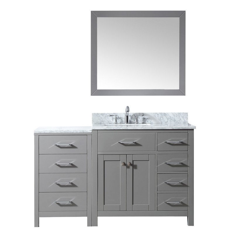 VIRTU USA MS-2157R-WMSQ CAROLINE PARKWAY 57 INCH SINGLE BATH VANITY WITH MARBLE TOP AND SQUARE SINK WITH MIRROR WITHOUT FAUCET