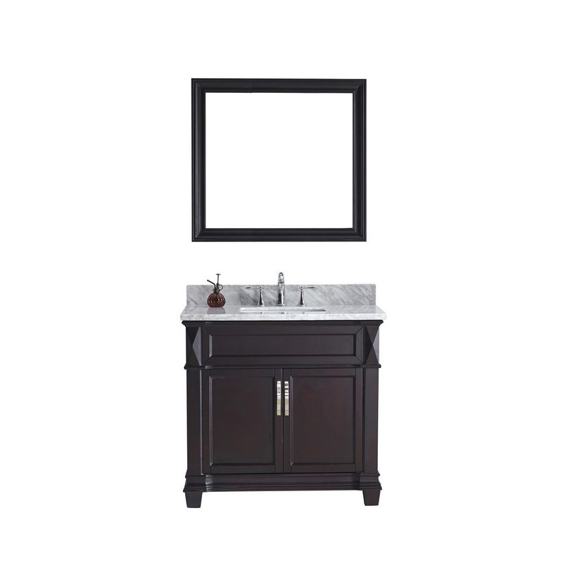 VIRTU USA MS-2636-WMSQ VICTORIA 36 INCH SINGLE BATH VANITY WITH MARBLE TOP AND SQUARE SINK WITH MIRROR
