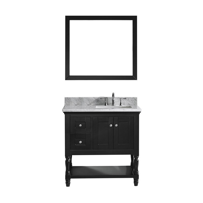 VIRTU USA MS-3136-WMSQ JULIANNA 36 INCH SINGLE BATH VANITY WITH MARBLE TOP AND SQUARE SINK WITH MIRROR