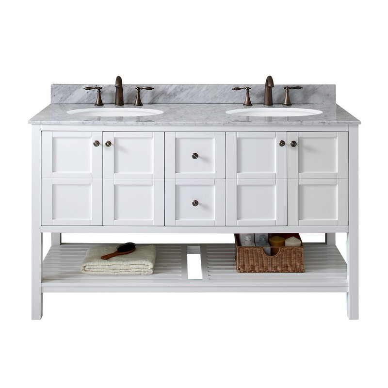 VIRTU USA ED-30060-WMRO-WH-00-NM WINTERFELL 60 INCH DOUBLE BATH VANITY IN WHITE WITH MARBLE TOP AND ROUND SINK WITH FAUCET