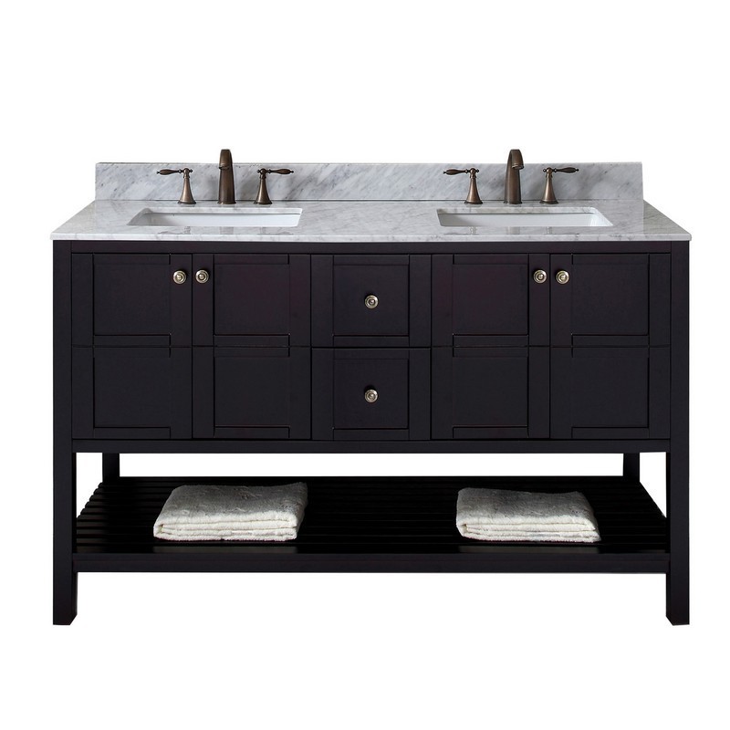 VIRTU USA ED-30060-WMSQ-ES-00-NM WINTERFELL 60 INCH DOUBLE BATH VANITY IN ESPRESSO WITH MARBLE TOP AND SQUARE SINK WITH FAUCET