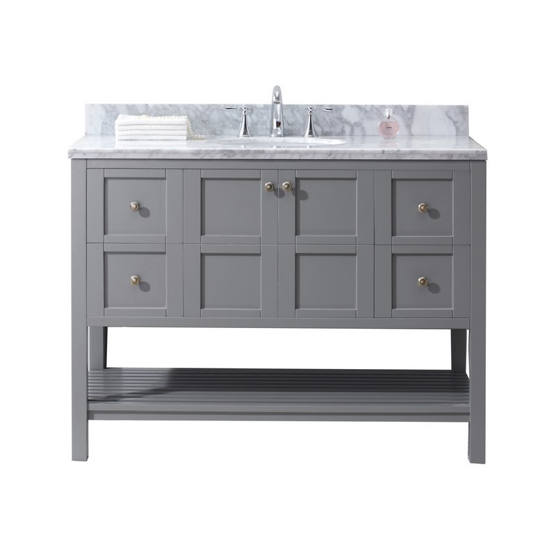 VIRTU USA ES-30048-WMRO-GR-00-NM WINTERFELL 48 INCH SINGLE BATH VANITY IN GREY WITH MARBLE TOP AND ROUND SINK WITH FAUCET